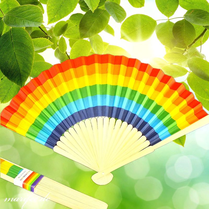 Bambus-Fächer, Regenbogenfarben, 21x37 cm, LGBT Bambus-Fächer, Regenbogenfarben, 21x37 cm, LGBT