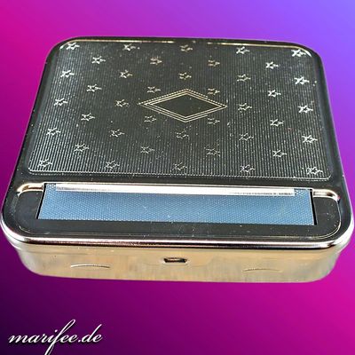 Edle Zigarettendrehmaschine, Metall, mit Deckelprägung Edle Zigarettendrehmaschine, Metall, mit Deckelprägung