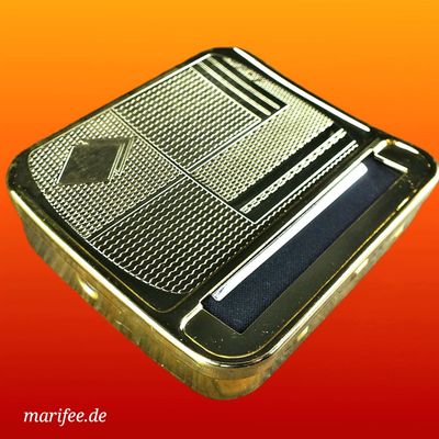 Edle Zigarettendrehmaschine, Metall, mit Deckelprägung Edle Zigarettendrehmaschine, Metall, mit Deckelprägung
