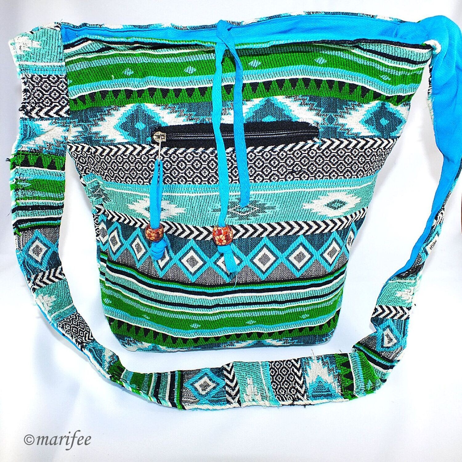 Jacquard-Umhängetasche Petrol, 35 × 34 × 13 cm Jacquard-Umhängetasche Petrol, 35 × 34 × 13 cm