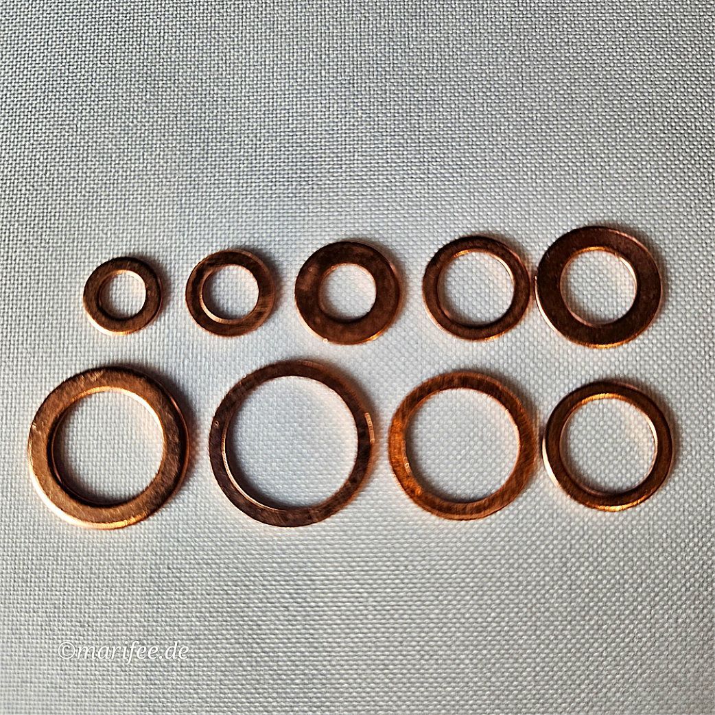 Kupferdichtringe, 10 Stück M 8, 12 × 0,85 mm, DIN 7603 Kupferdichtringe, 10 Stück M 8, 12 × 0,85 mm, DIN 7603