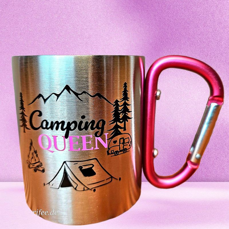 Outdoorbecher Metall mit Karabiner, Camping Queen Outdoorbecher Metall mit Karabiner, Camping Queen