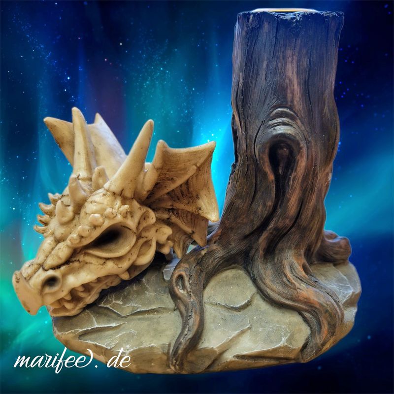 Kerzenständer Baumstumpf mit Drachenkopf 146 × 107 × 123 mm, Gothic Kerzenständer Baumstumpf mit Drachenkopf 146 × 107 × 123 mm, Gothic