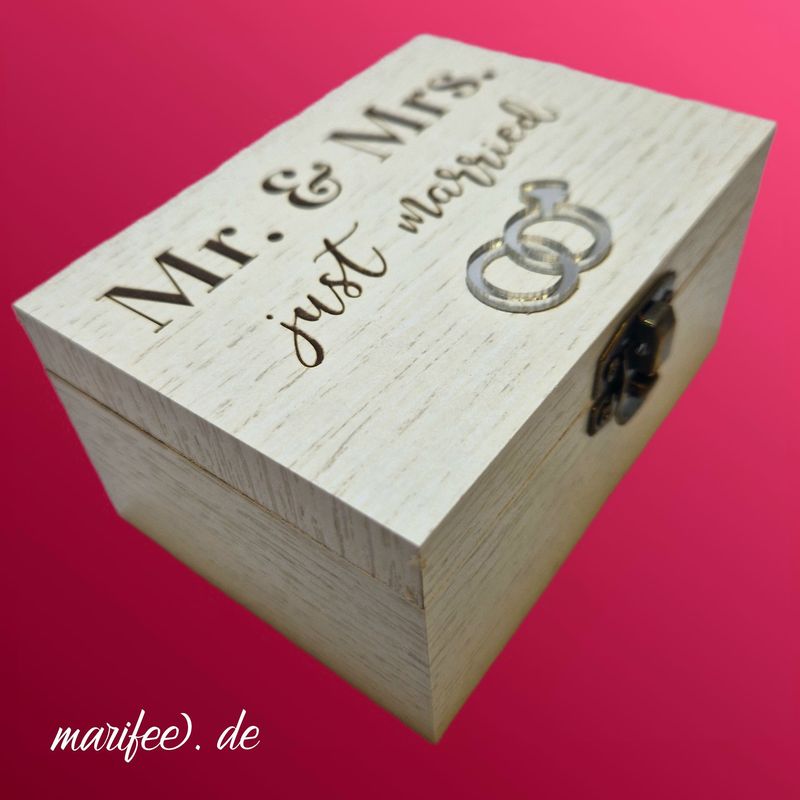 Musik-Holztruhe Hochzeit, Mr. & Mrs., Just Married, Hochzeitsmarsch