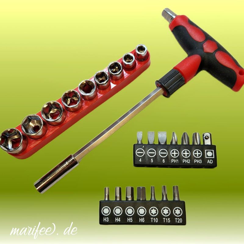 T-Griff-Steckschlüssel-Set inkl. 9 Stecknüsse und 14 Bits T-Griff-Steckschlüssel-Set inkl. 9 Stecknüsse und 14 Bits