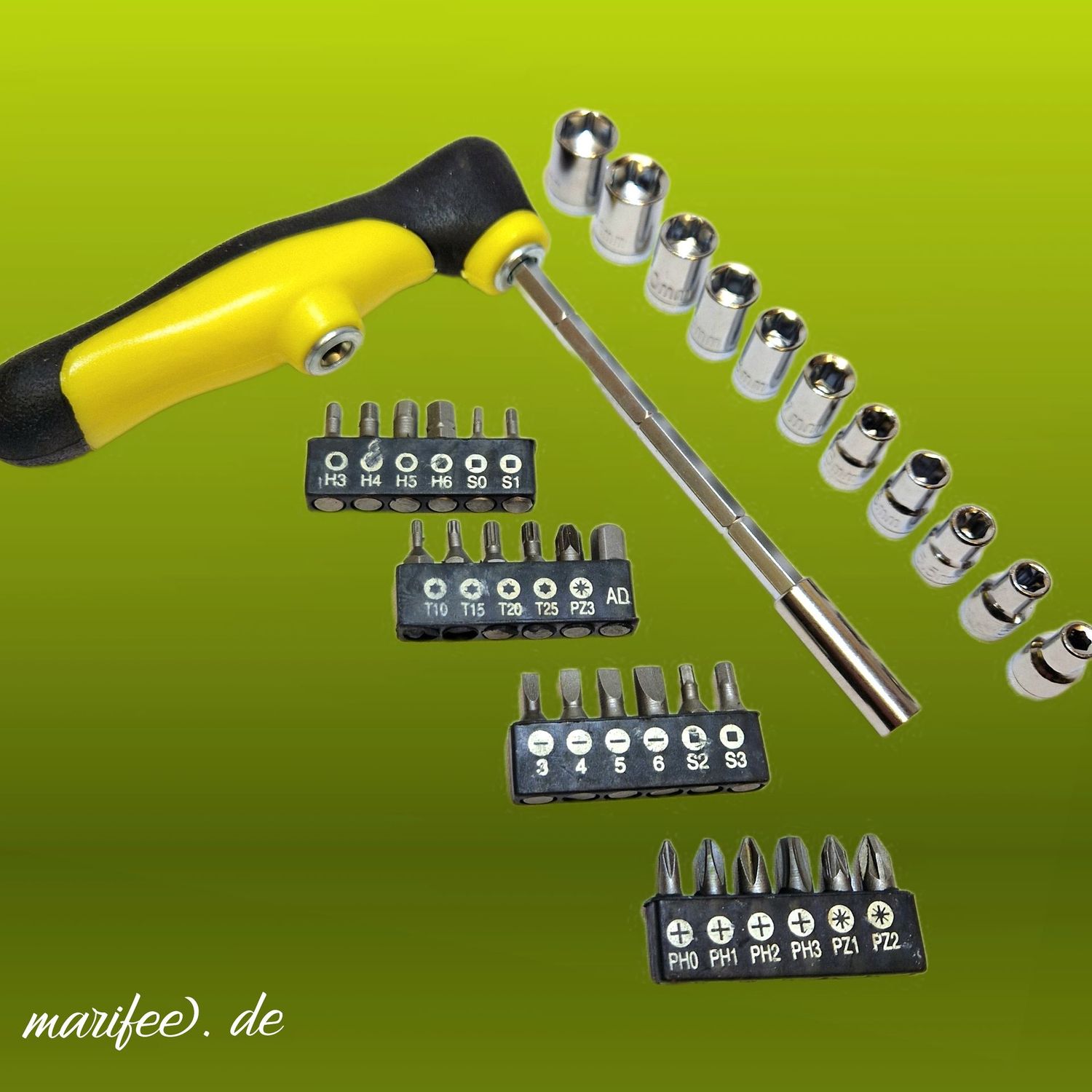 Schraubendreher-Set, T-Griff, 37-teilig mit Stecknüsse und Bits