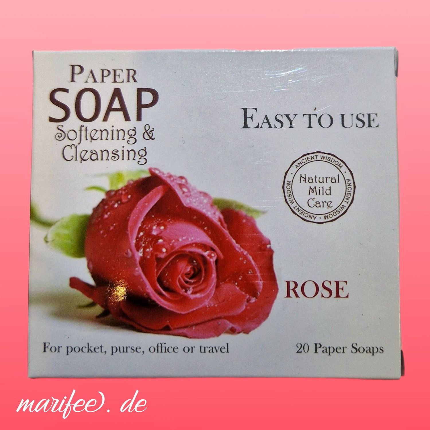 Papierseife Rose, 20 Blätter im Klappetui, Hygiene für unterwegs Papierseife Rose, 20 Blätter im Klappetui, Hygiene für unterwegs