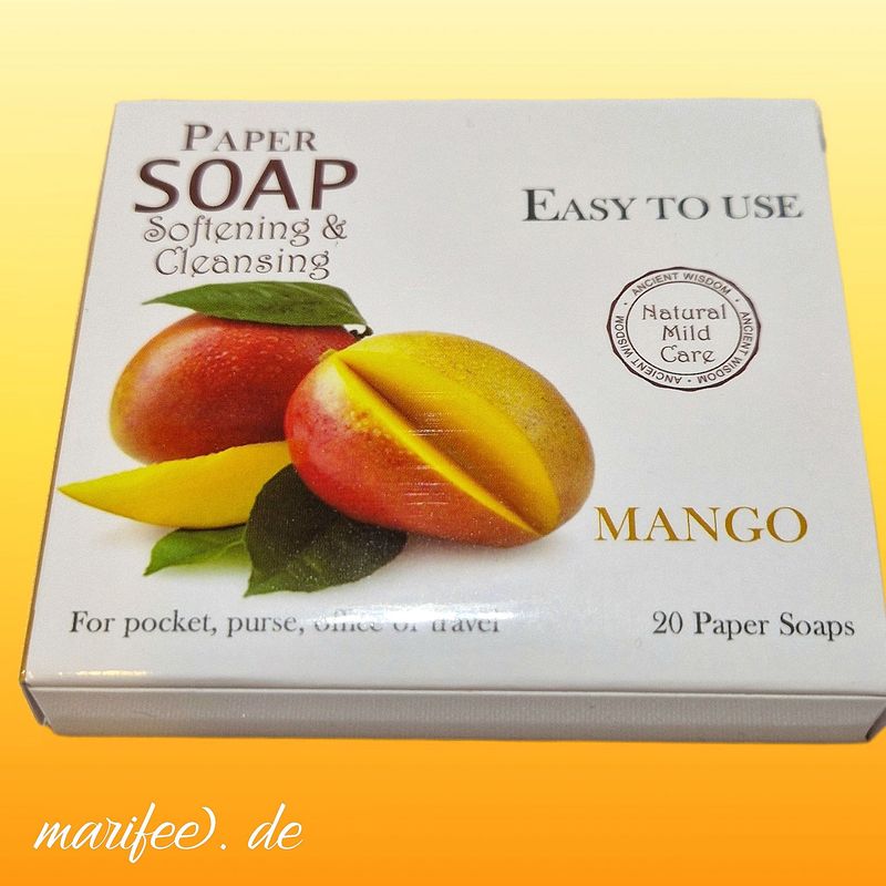 Papierseife Mango, 20 Blätter im Klappetui, Hygiene für unterwegs Papierseife Mango, 20 Blätter im Klappetui, Hygiene für unterwegs