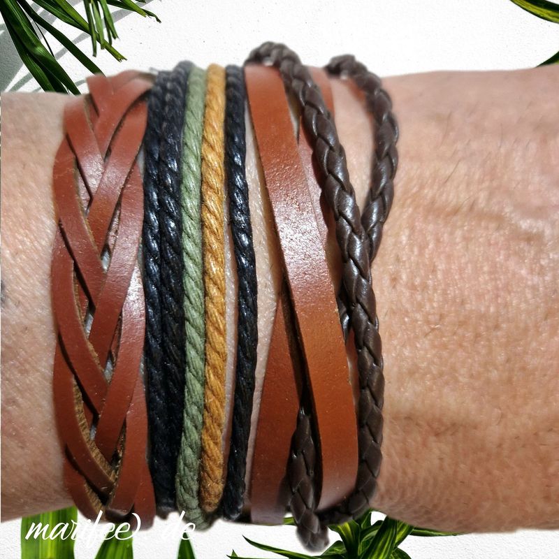 Lederarmband-Set, 3 Stück mehrsträngige Armbänder
