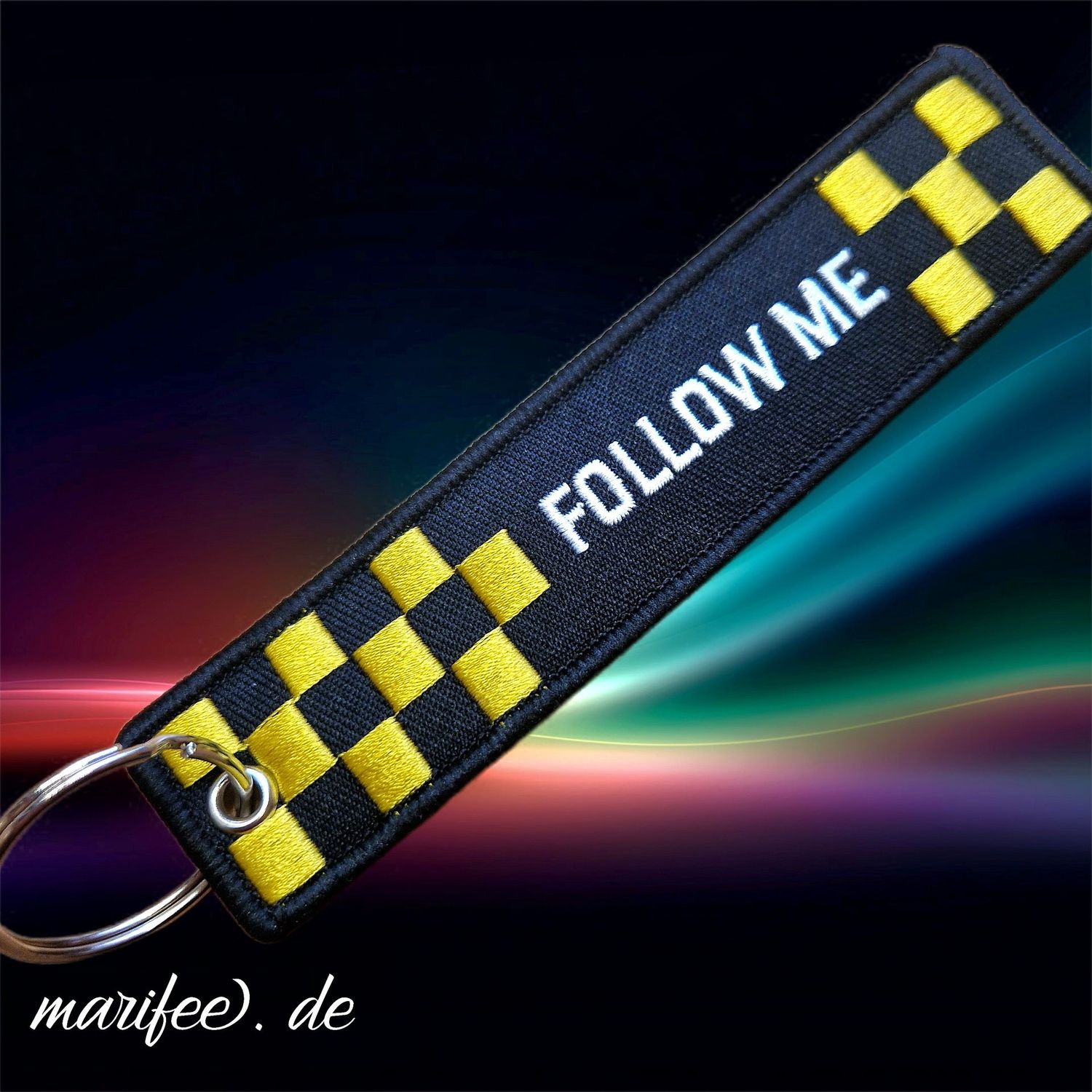 Schlüsselanhänger „Follow me“, 128 × 27 mm im Aviation-Style