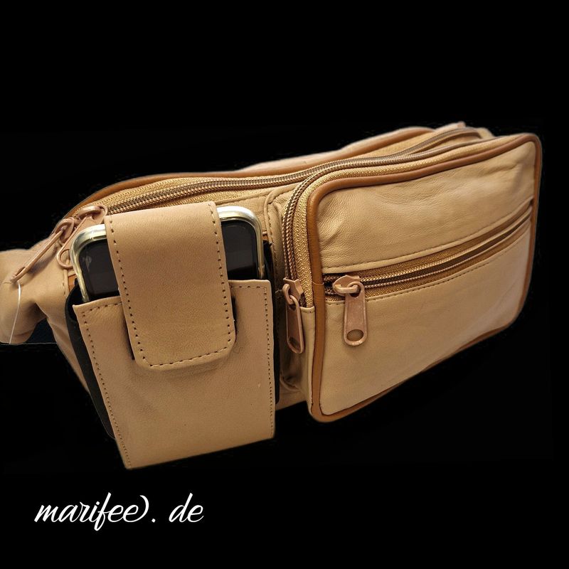 Bauchtasche Leonardo Verrelli, Beigebraun, weiches Echtleder, 5 Fächer