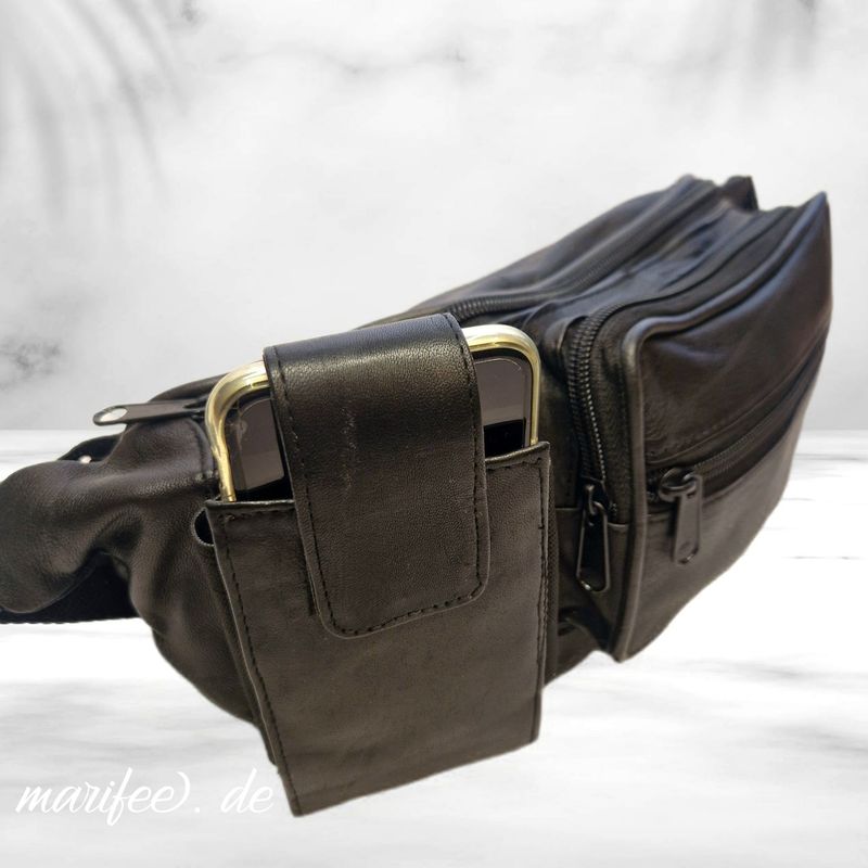 Bauchtasche Leonardo Verrelli, Schwarz, weiches Echtleder, 5 Fächer