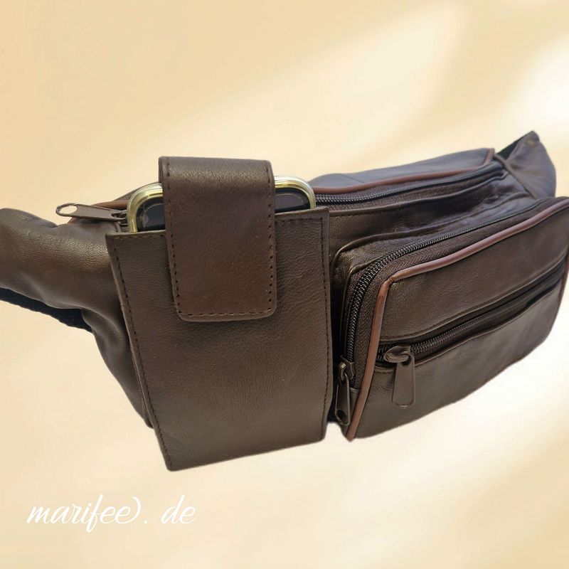 Bauchtasche Leonardo Verrelli, dunkelbraun, weiches Echtleder, 5 Fächer