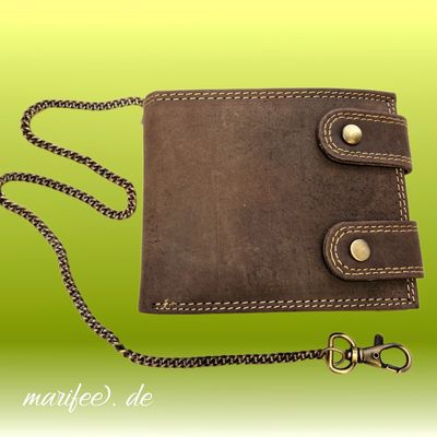 Biker-Geldbörse Büffelleder, mit Kette und RFID-Schutz, antik-Braun Biker-Geldbörse Büffelleder, mit Kette und RFID-Schutz, antik-Braun