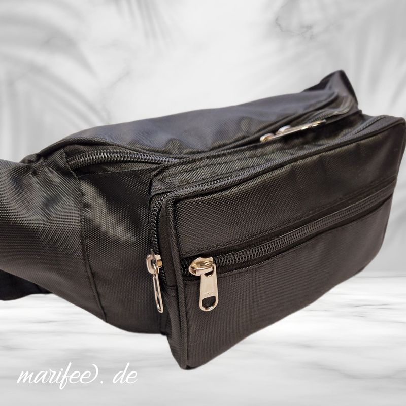 Bauchtasche Polyester, Schwarz, 3 Fächer, 350 × 150 × 50 mm