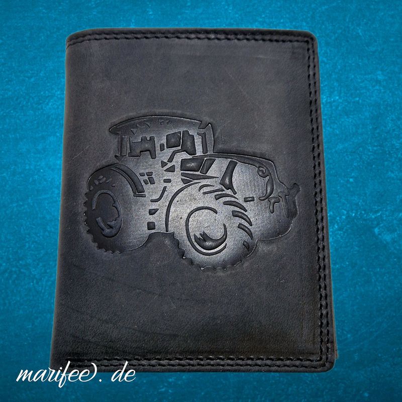 Echtleder-Geldbörse, Akzent, Traktor, Schwarz mit RFID-Schutz Echtleder-Geldbörse, Akzent, Traktor, Schwarz mit RFID-Schutz