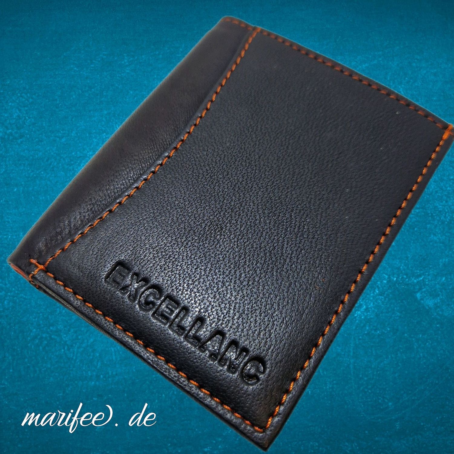Excellanc Mini-Geldbörse, Echtleder, Schwarz-Orange, 80 x 104 x 12 mm