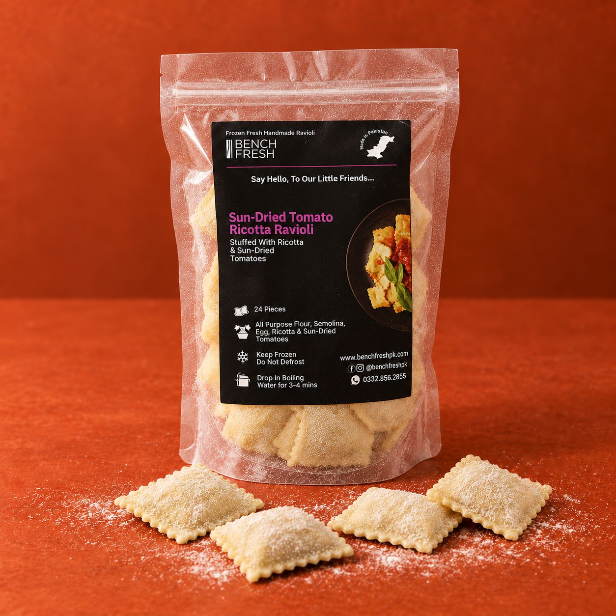 Sun-Dried Tomato Ricotta Ravioli - 24 pieces per box (Frozen Fresh)