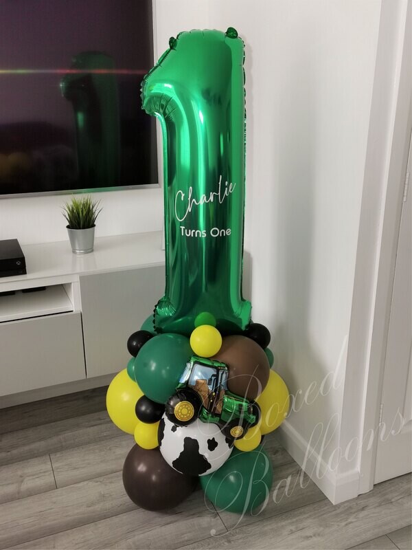Green Tractor Birthday Balloon Stack
