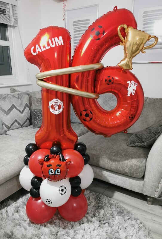 Manchester United Football Club Themed Number Balloon Column