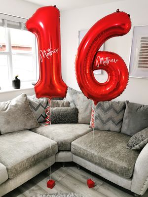Red 34 Inch Helium Filled Number Foil Balloon