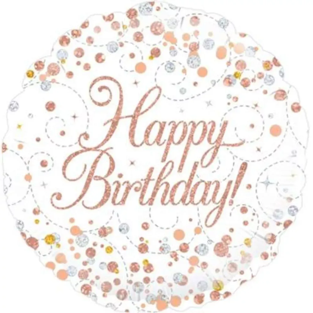 Rose Gold Holographic Happy Birthday Round Foil Balloon