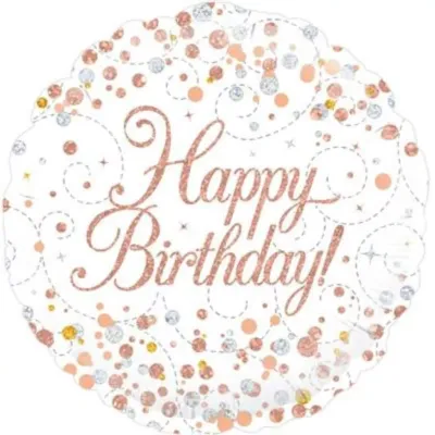 Rose Gold Holographic Happy Birthday Round Foil Balloon