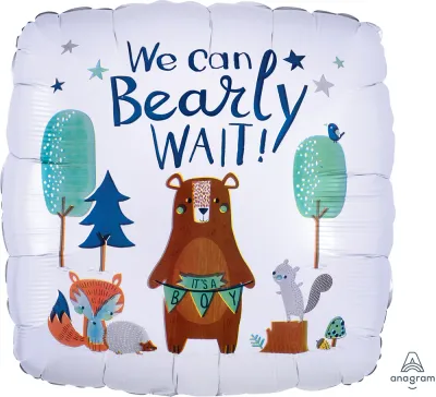 We Can Bearly Wait Square Foil Balloon