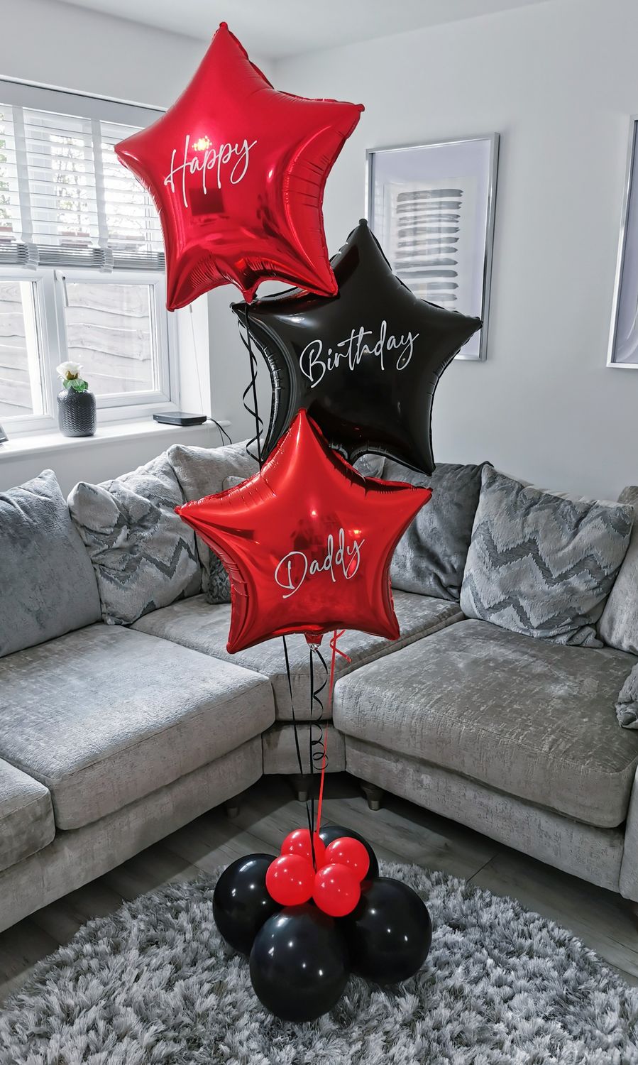 Red &amp; Black Personalised Triple Foil Balloon Cluster