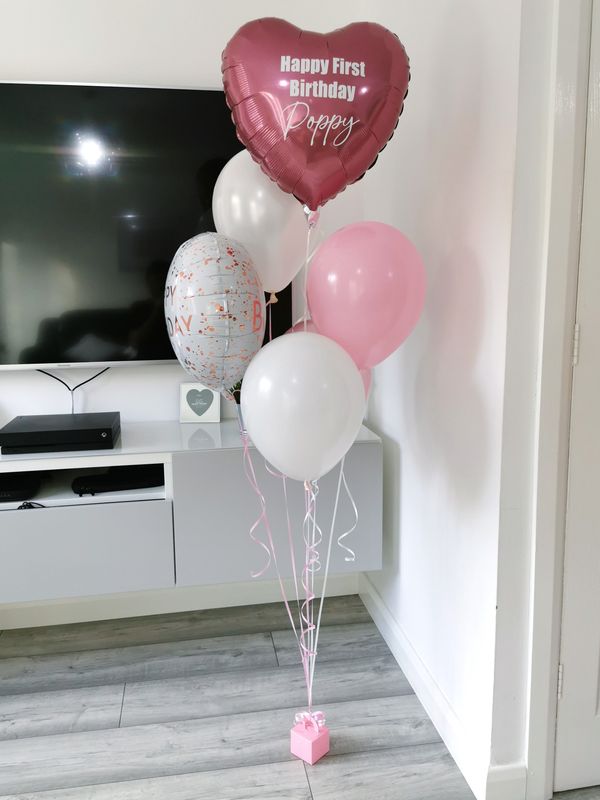 Personalised Rose Gold 2 Foil &amp; 4 Latex Balloon Cluster