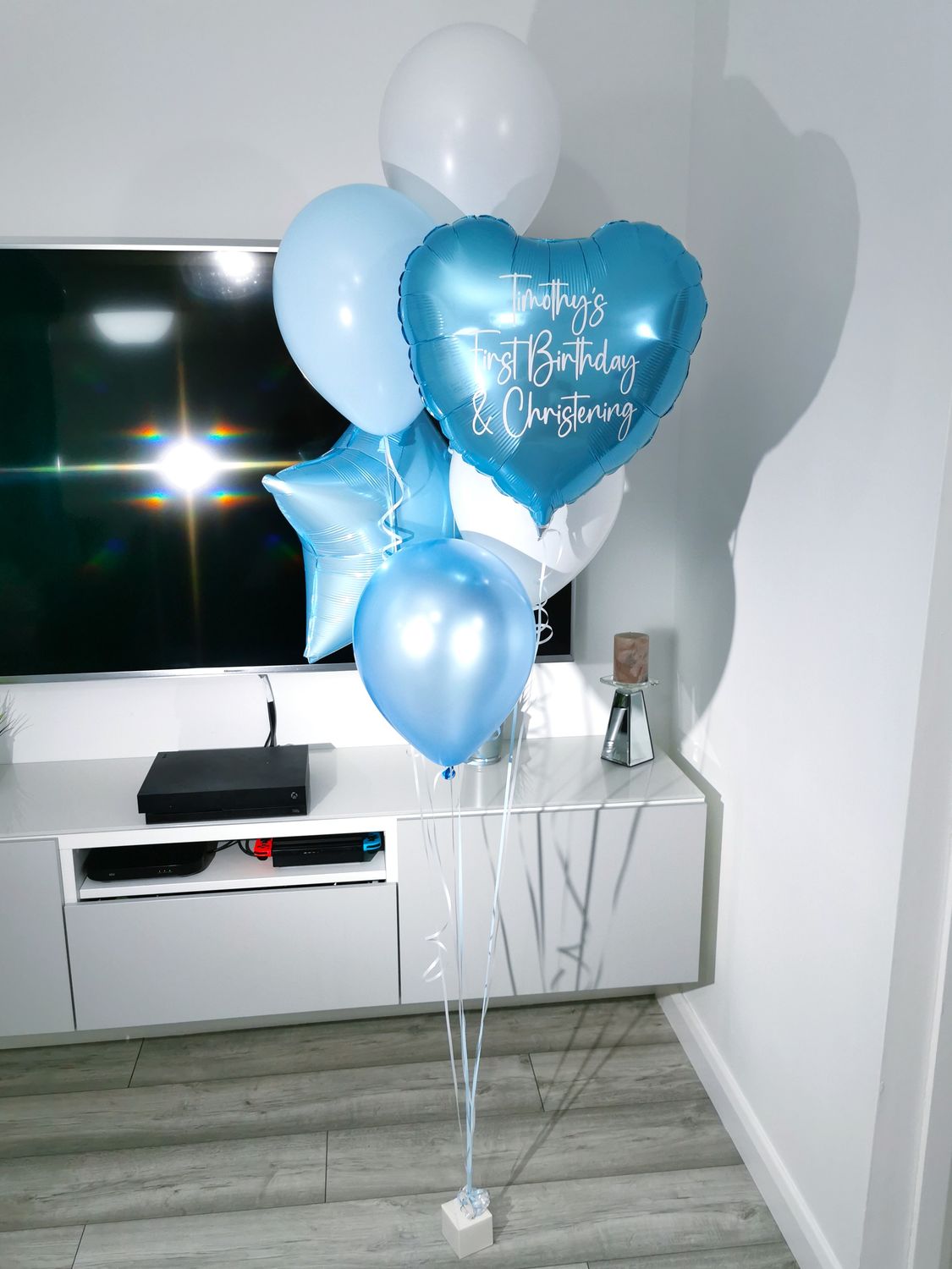 Personalised Blue &amp; White 2 Foil &amp; 4 Latex Balloon Cluster