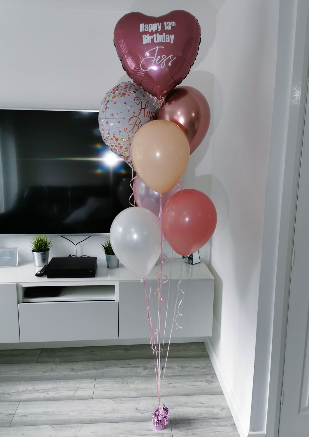 Personalised Rose Gold 2 Foil &amp; 5 Latex Balloon Cluster