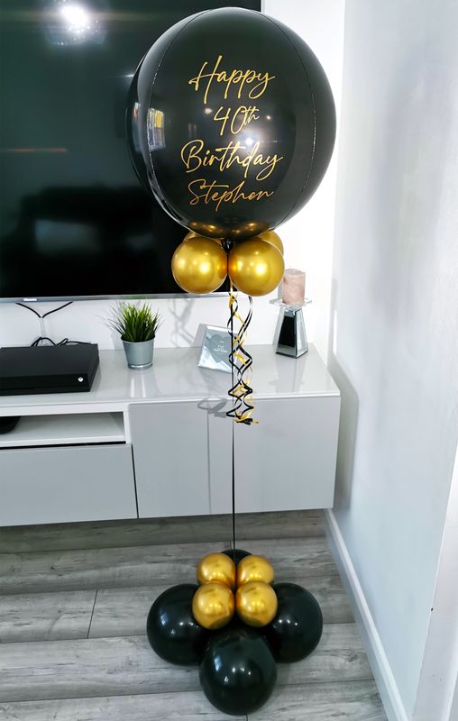 Black &amp; Gold Personalised Orbz Balloon