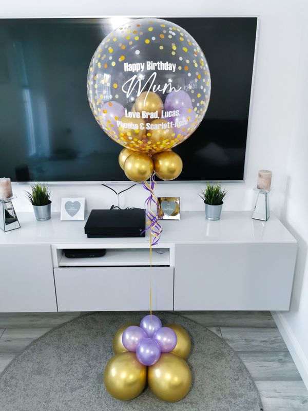 Purple And Gold Themed Confetti Bubble Balloon