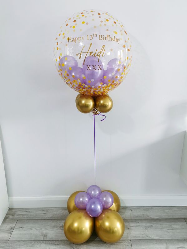 Lilac And Gold Themed Confetti Bubble Balloon