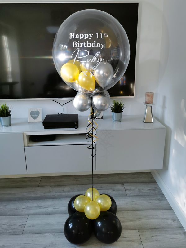 Metallic Gold, Black And Silver Bubble Balloon