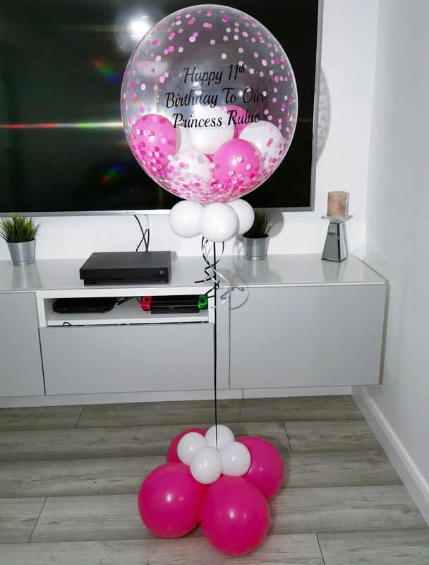 Fuchsia Pink, White And Pink Themed Confetti Bubble Balloon