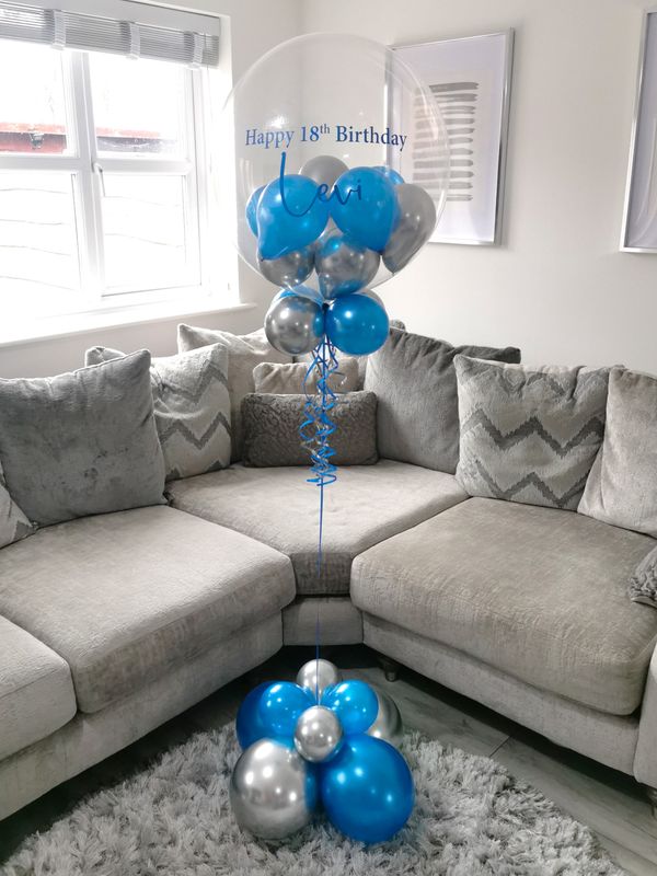 Chrome Silver And Metallic Blue Bubble Balloon
