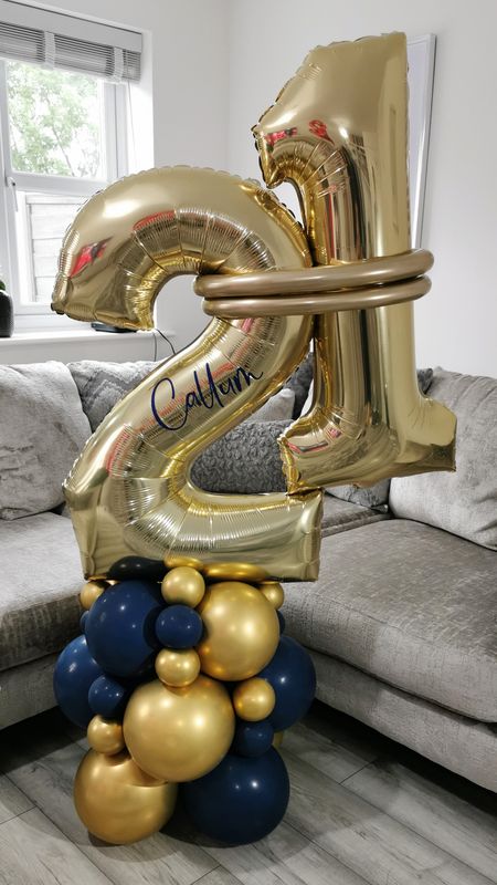 Navy And Gold Twist Double Number Balloon Stack