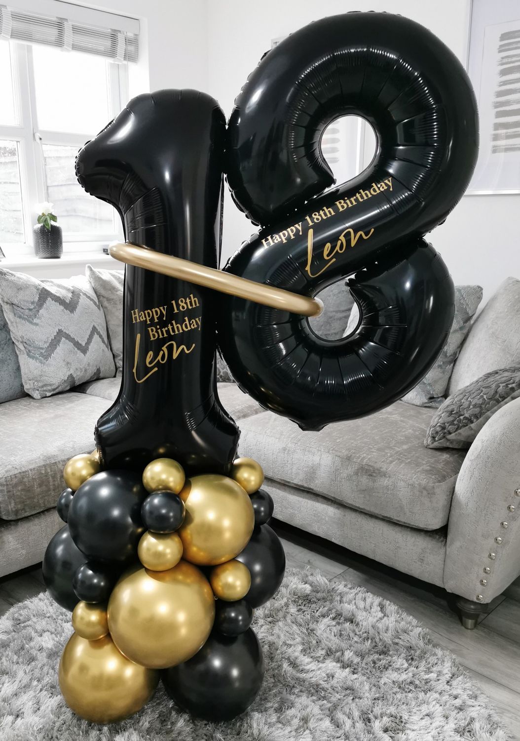 Black And Gold Twist Double Number Balloon Column