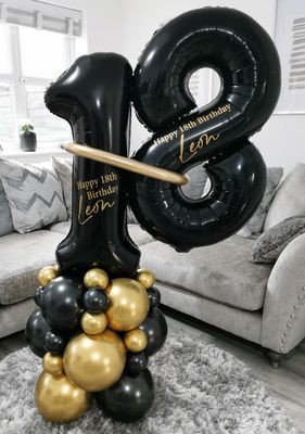 Black And Gold Twist Double Number Balloon Column