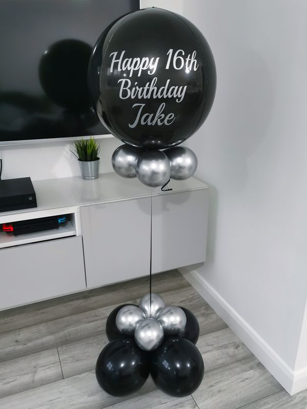 Black &amp; Silver Personalised Orbz Balloon
