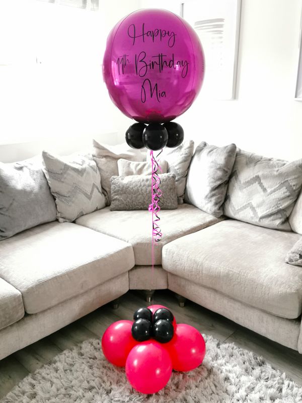 Fuchsia Pink &amp; Black Personalised Orbz Balloon