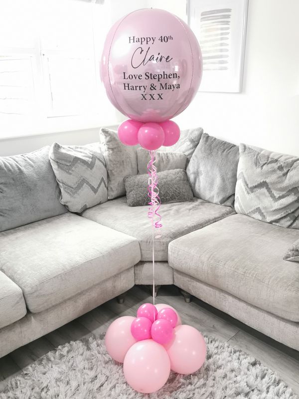 Pastel Pink &amp; Fuchsia Pink Personalised Orbz Balloon