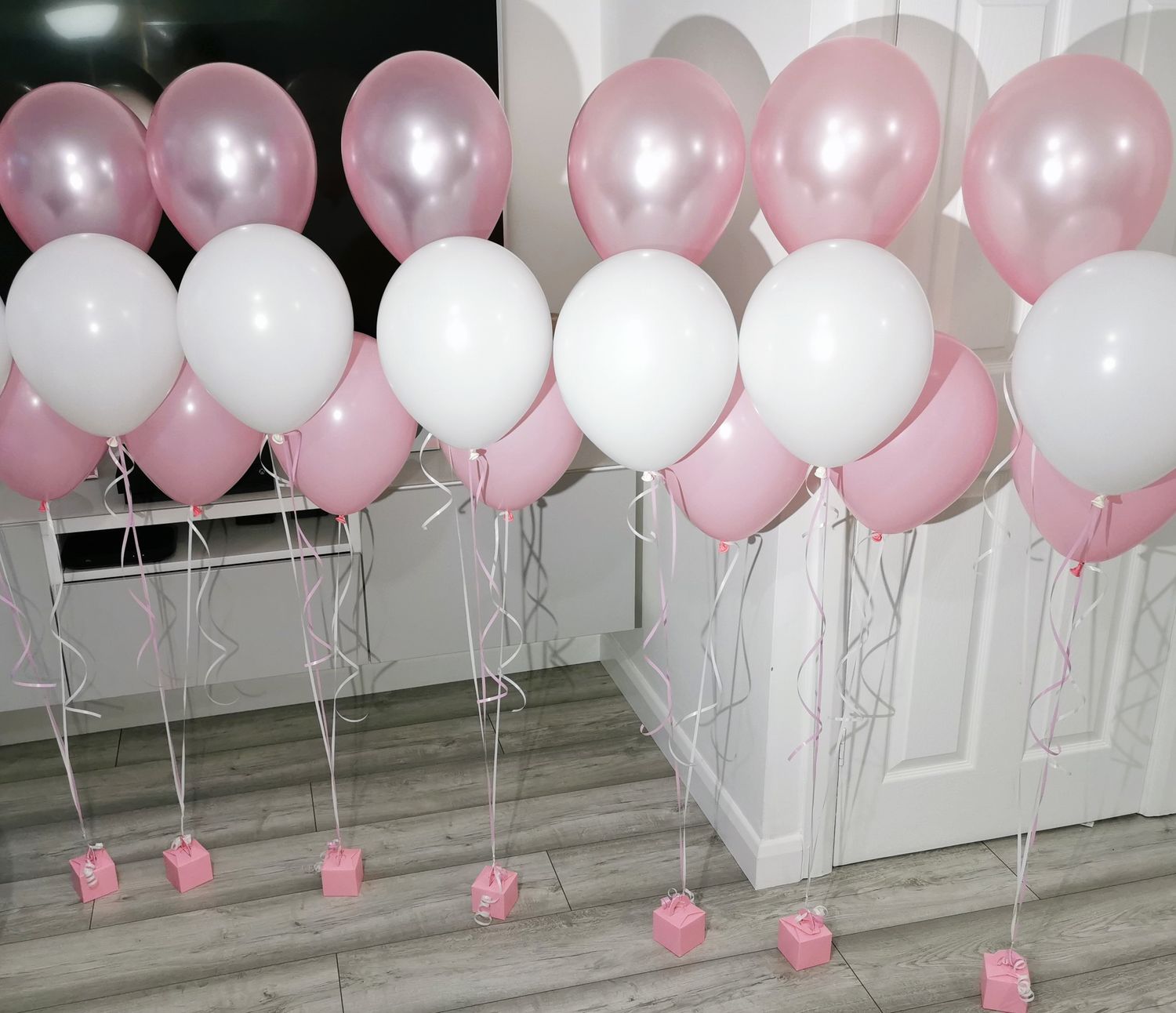 Satin Pink, White And Pastel Pink Latex Balloon Clusters