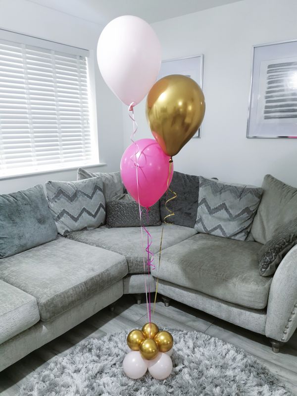 Pastel Pink, Chrome Gold And Fuchsia Pink Latex Balloon Clusters