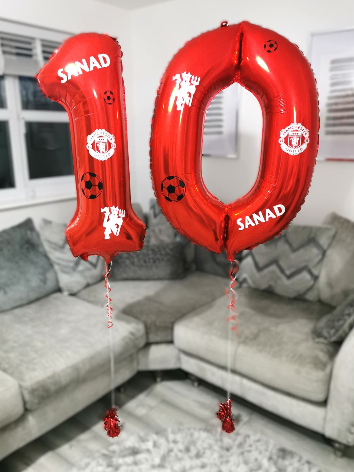 Manchester United 34&quot; Personalised Football Themed Helium Number Balloon
