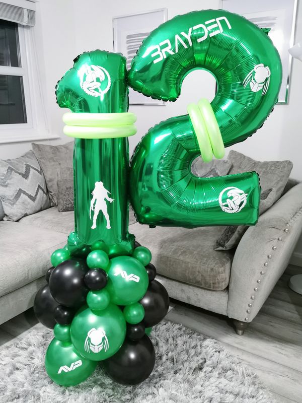Alien vs. Predator Balloon Stack with Personalised Green Number