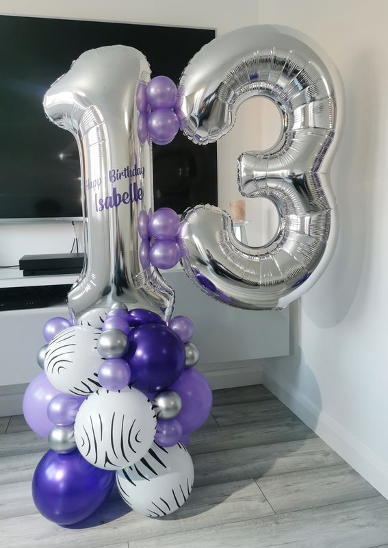 Zebra Print Balloon Stack with Personalised Silver Number