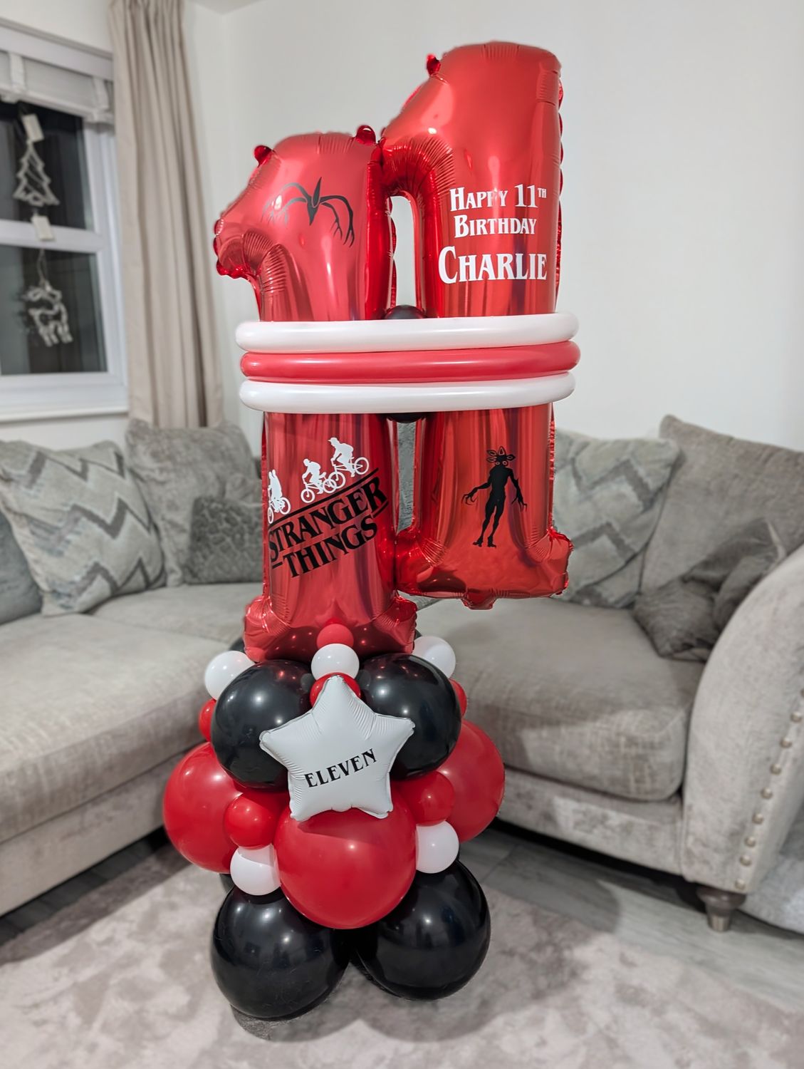 Stranger Things Balloon Stack with Personalised Red Number